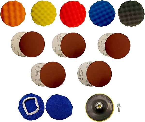 BLINGOBLING 18Pcs 6Inch Buffing Sponge Waffle Foam Buffing Pads Polishing Pads Kit with Hook and Loop Sanding Pads 400 to 2000 Grit Sandpaper Microfiber Polish Bonnets Backing Plate Drill Adapter