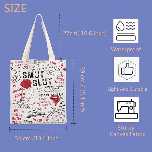 Miniatura 2 de Smutty Book Lover - Funda protectora de libros con cremallera y protector de libro (Smut Slut Tote)