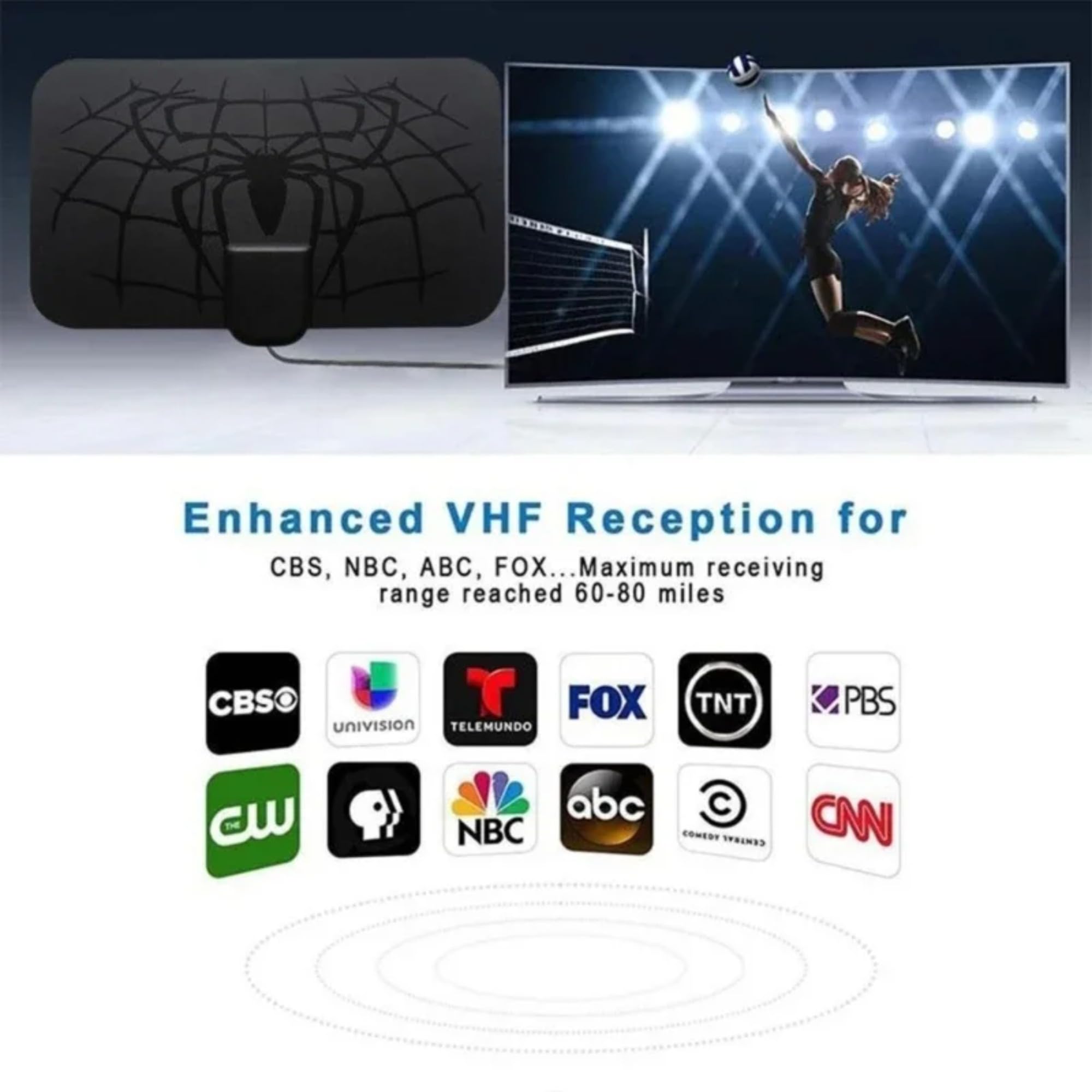 Antenna TV, Antenna TV Interna HDTV Digitale 250+ Miglia Amplificata con Amplificatore di Segnale Support 4K HD/VHF/UHF per Home Smart Televisione/Radio