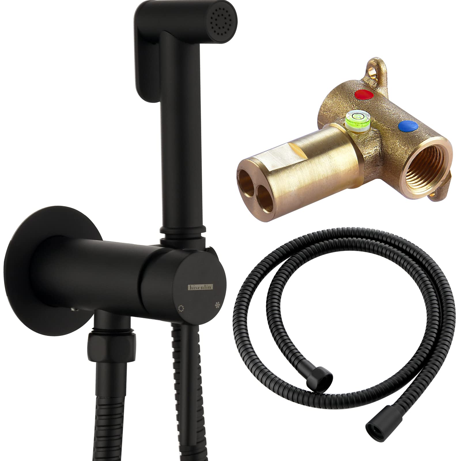 Bidet Sprayer for Toilet Warm Water with Hot and Cold Brass Rough-in Valve, Handheld Sprayer Kit， Handheld Bidet Attachment Set for Feminine, Pets and Baby Diaper Wash (Matte Black)