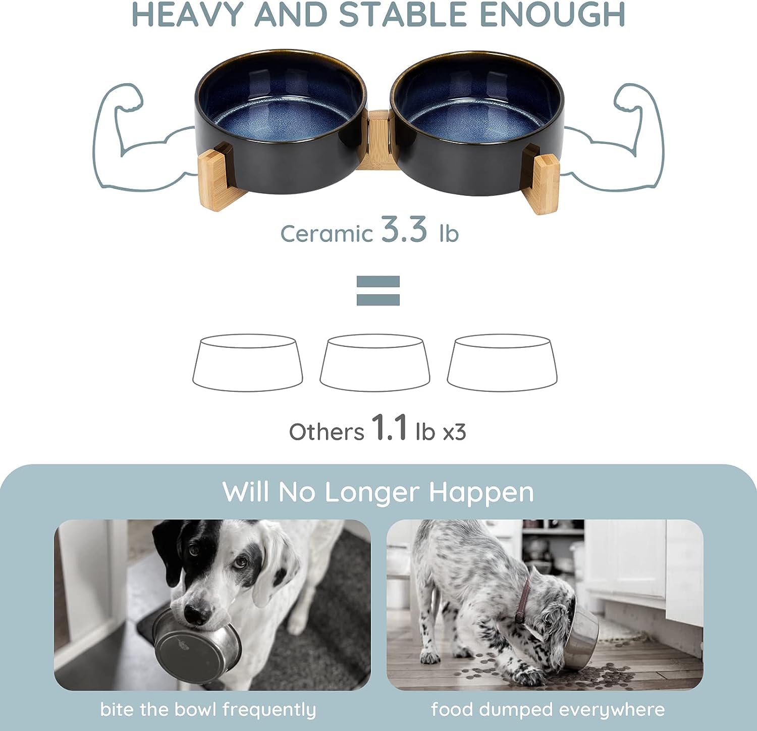 Comedouro Para Cães E Gatos SPUNKYJUNKY - Cerâmica Com Suporte De Madeira, 2 Tigelas 400ml