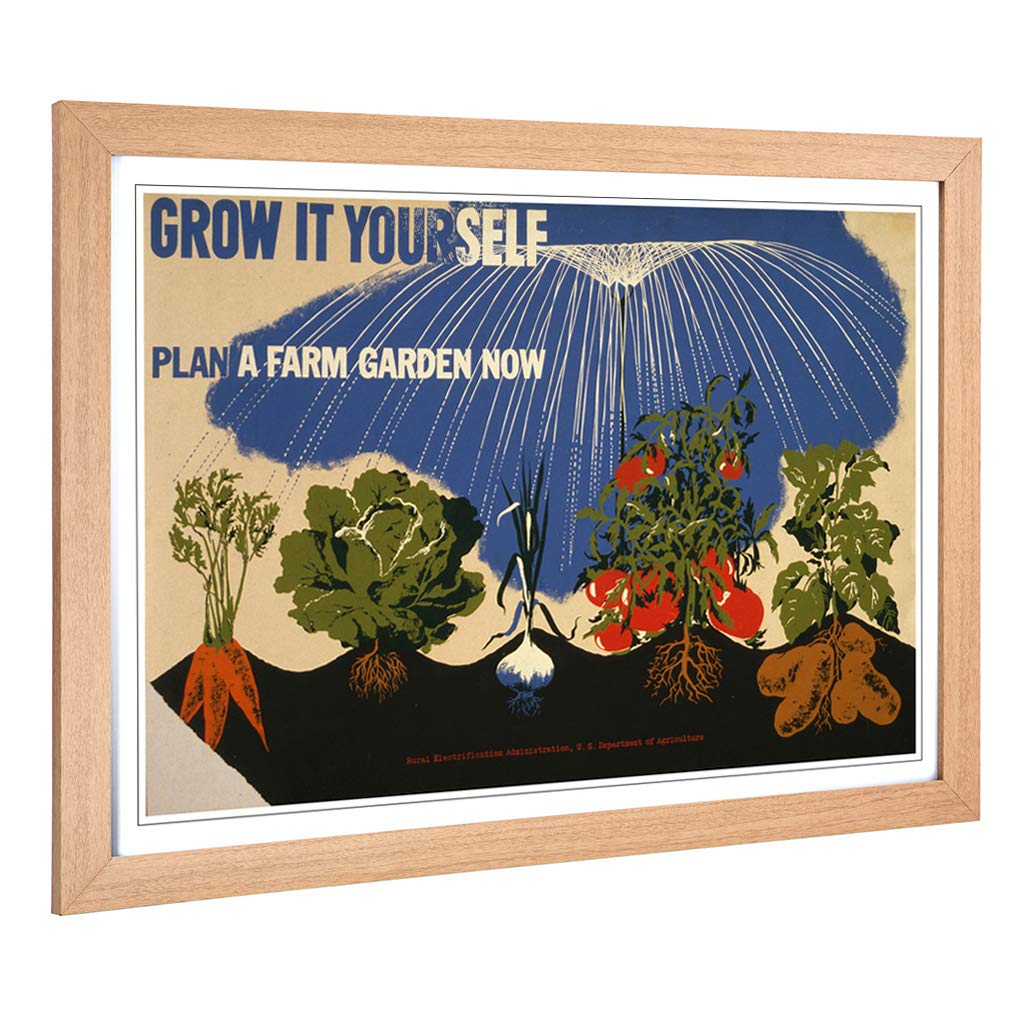 Big Box Art Framed Print of Vintage WPA Poster Grow Design | Wall Art Picture | Home Decor for Kitchen, Living Room, Bedroom, Hallway, Oak, A2 / 24.5x18 Inch / 62x45cm