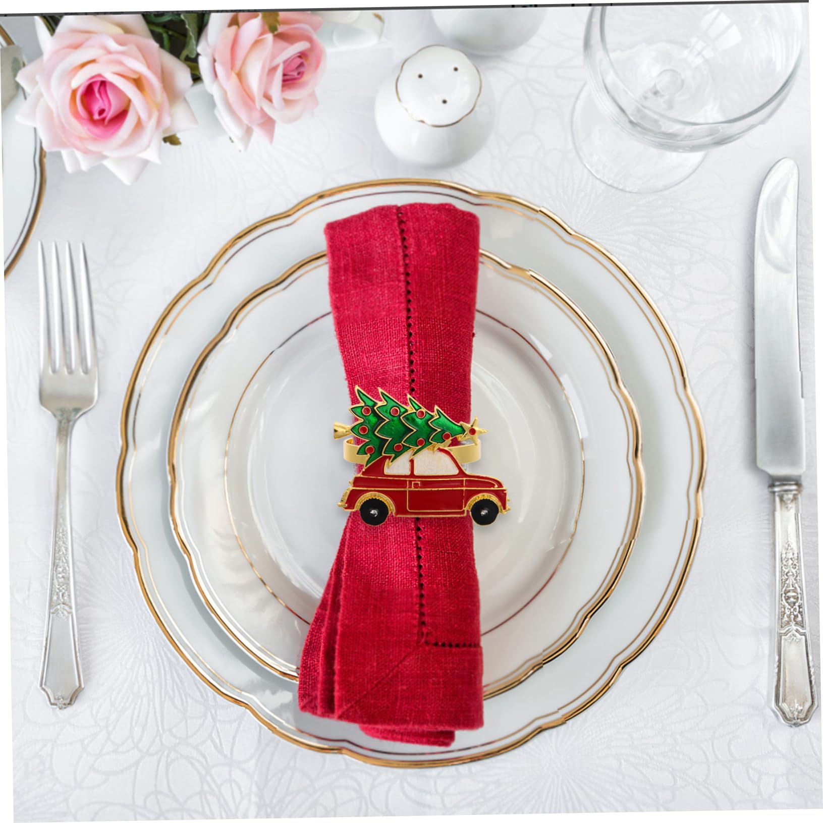 MAGICLULU 4 Ensembles Ronds De Serviette De Noël Porte-Serviettes De Noël Boucles De Serviette Ronds De Serviette Fins Guirlande Dorée Ornements en Vrac Anneaux Dorés Ronds De 6 pièces * 4