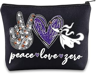 BWWKTOP Funny Zero Dog Cosmetic Makeup Bag Zero Fans Gifts Peace Love Zero Halloween Zipper Pouch Bag For Movie Fans, peace zero, Bag