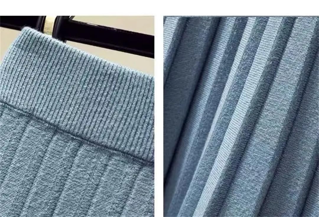 Gonna da donna in maglia a vita alta, linea ad A, di media lunghezza, gonna a pieghe spessa
