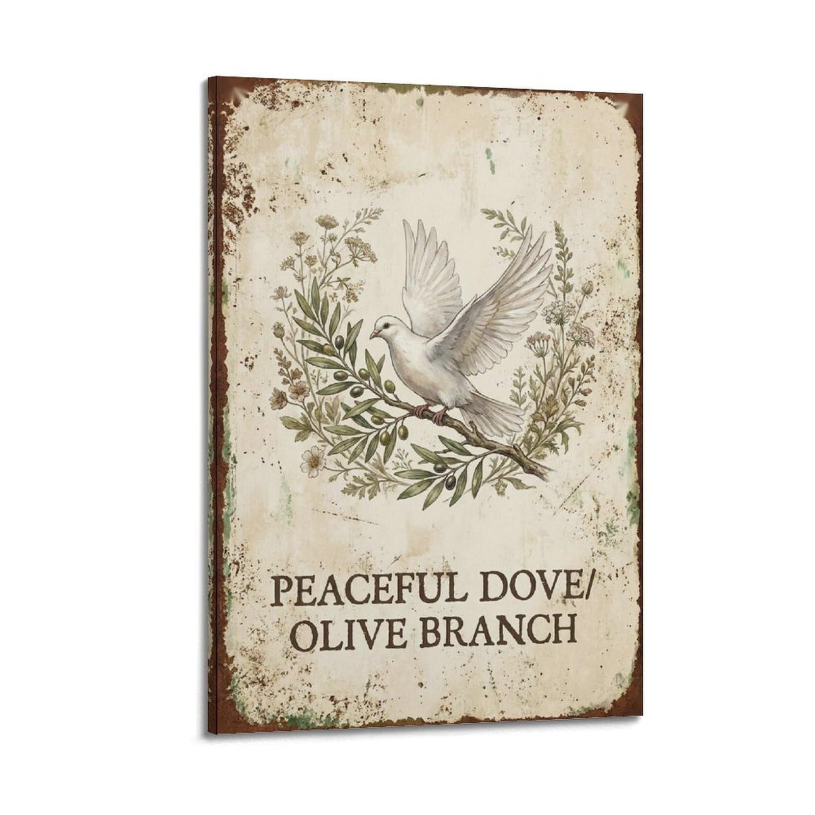 OKAHYS Dove Peace Classic Vintage Poster Olive Branch Country Modern Decorative Canvas Prints - Ideal Wall Art for Family, Man Cave, Game Room, Boys & Girls Bedroom 20x30inch