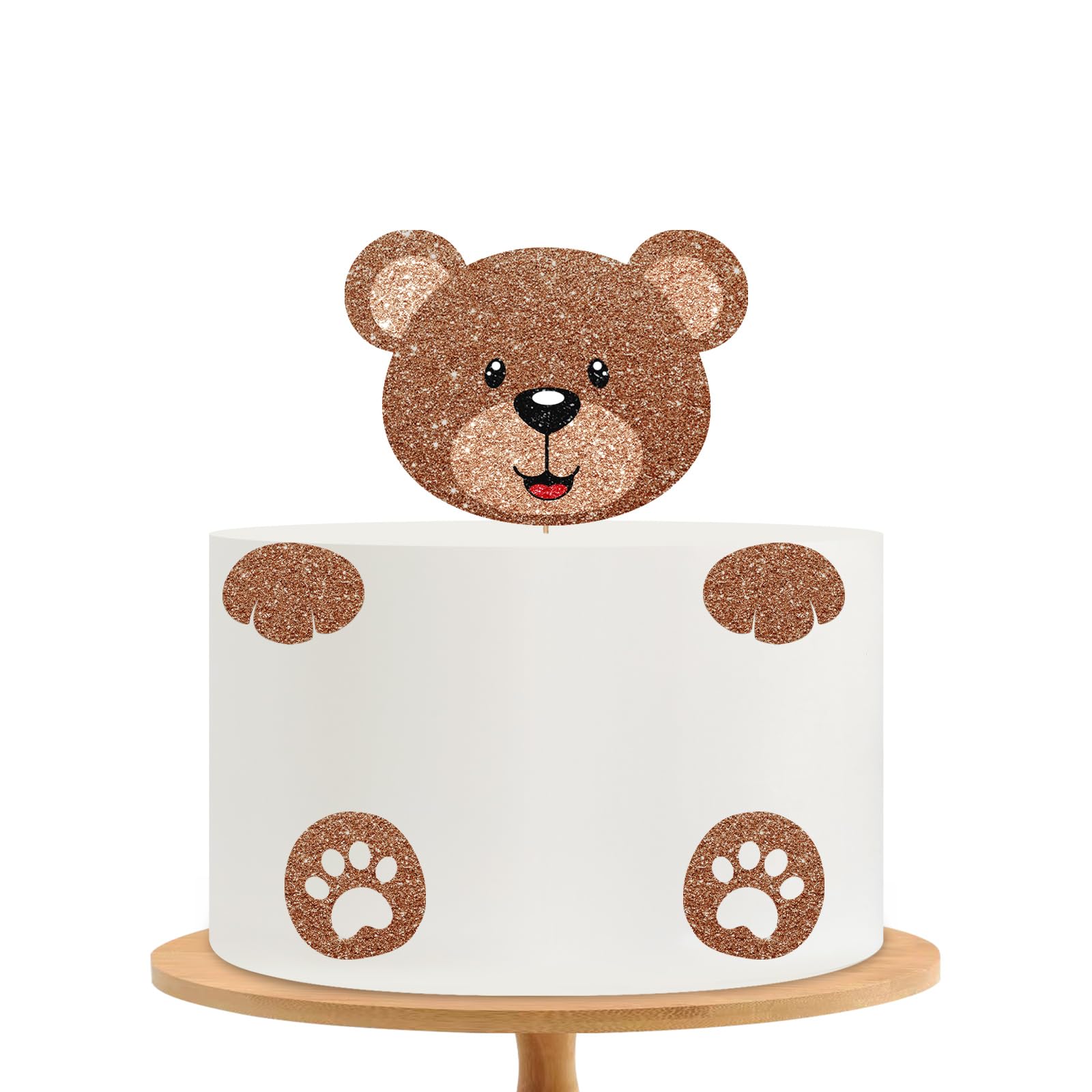 Cute Bear Cake Topper, Bear Baby Shower Cake Decor, Brown Glitter We Can Bearly Wait Cake Topper for Boy, Bear Themed Birthday Party Decoration