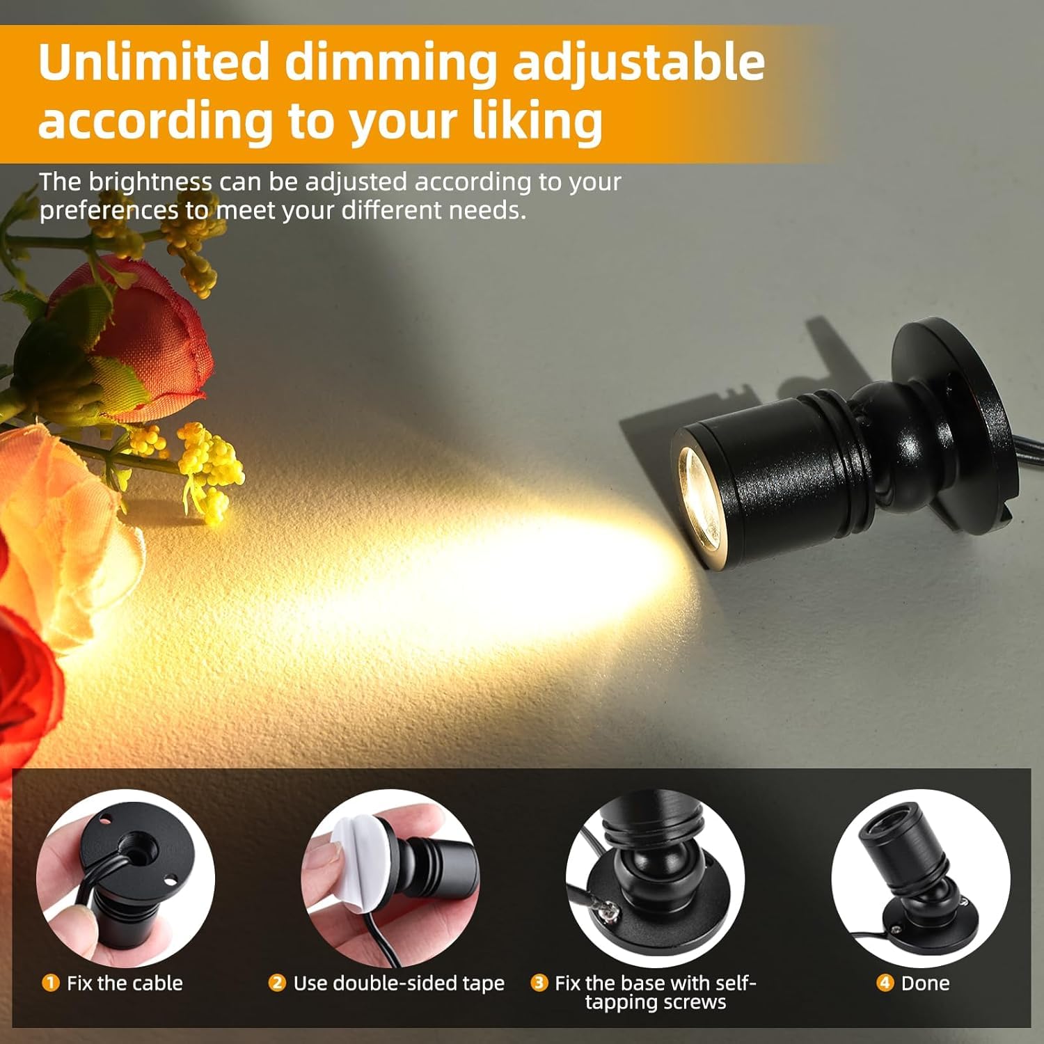 Mini focos led USB para Escaparate Foco Led 3000K Blanca Cálida Mini Focos de Superficie Rotativo 360° para El Hogar,Decoración de Joyas, Pintura,Vitrinas (8 Piezas - blanco cálido)