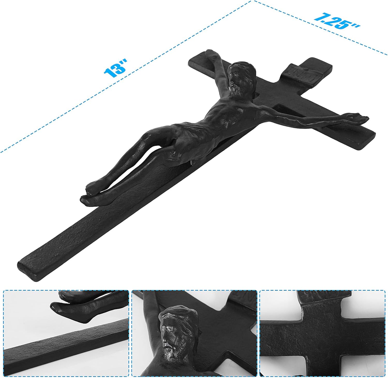 DreamsEden Cast Iron Crucifix Wall Cross, 13’’ Catholic Christian Religious Wall Art Decor, Jesus on The Cross Sculpture for Home Church