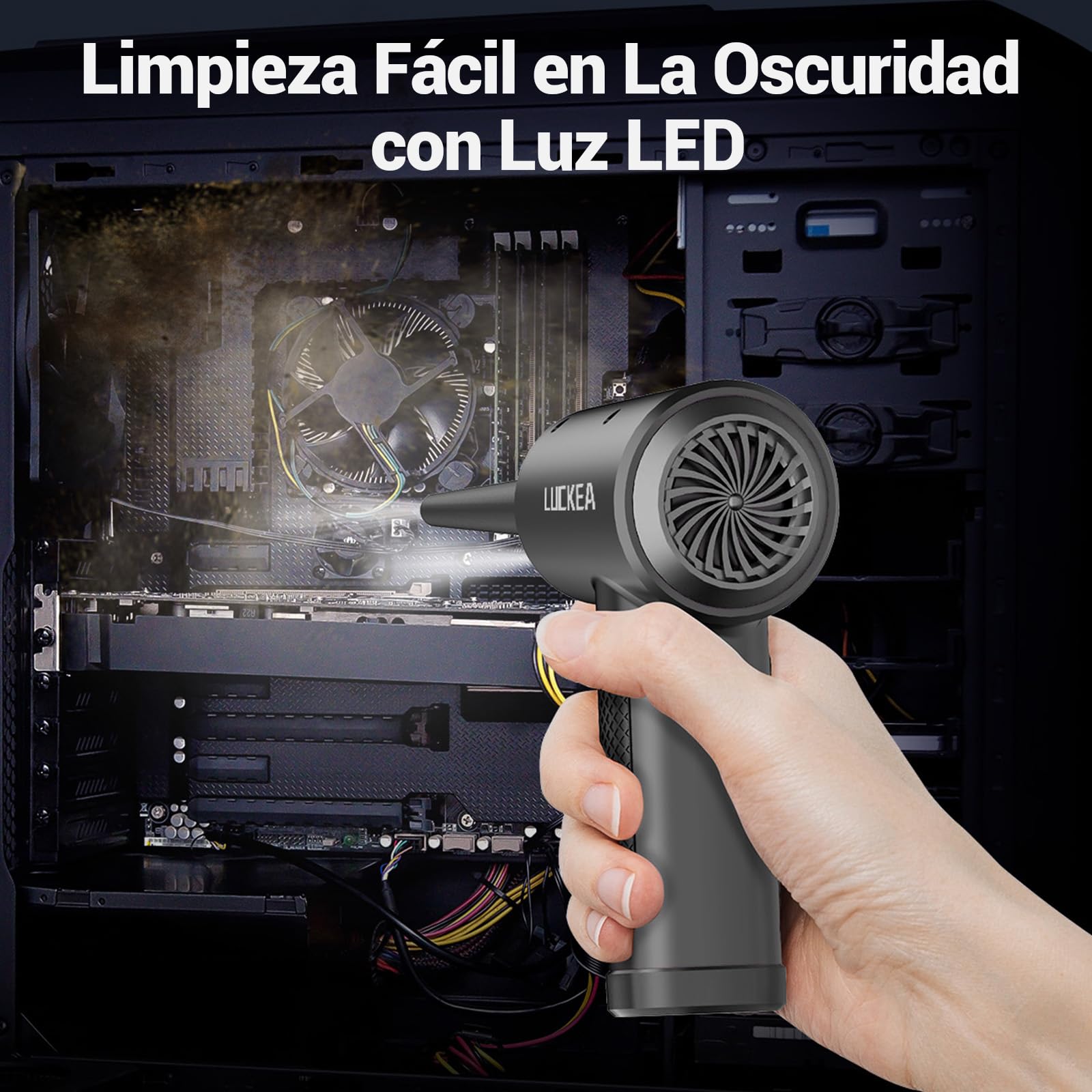 Aire Comprimido Limpieza PC Soplador de Aire - 3 Velocidades Air Duster con Luz LED, 6000mAh, Soplador de Polvo para Teclado, Coche, Oficina, Alternativa al Spray Aire Comprimido o Compressed Air
