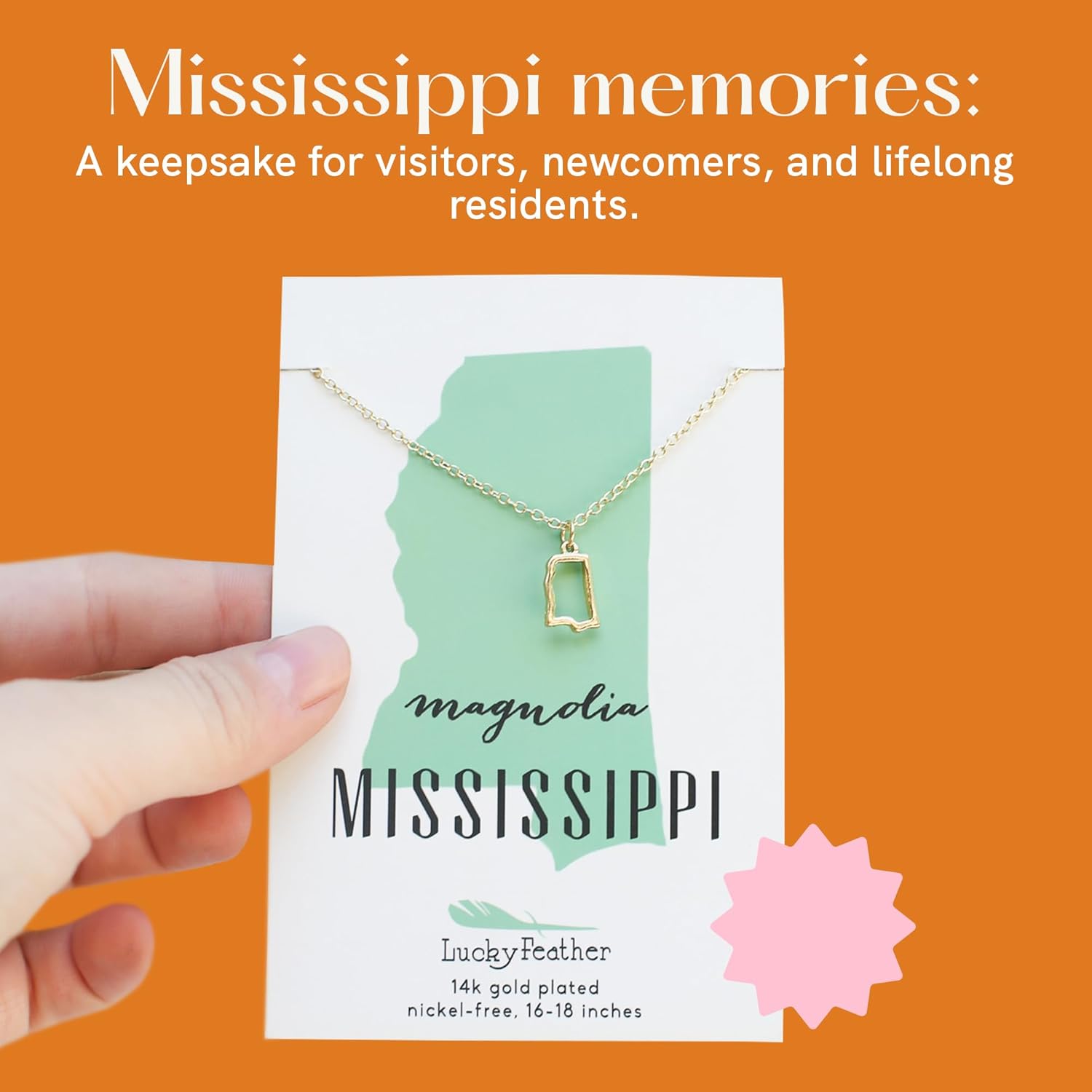 Lucky Feather Delaware State Shaped Necklace | 14k Gold-Dipped Pendant Necklace | 16”-18” Adjustable Necklace Chain | State Love Fashion Jewelry For Women | Dainty Necklace For Women | Great Gift Idea - Image 5