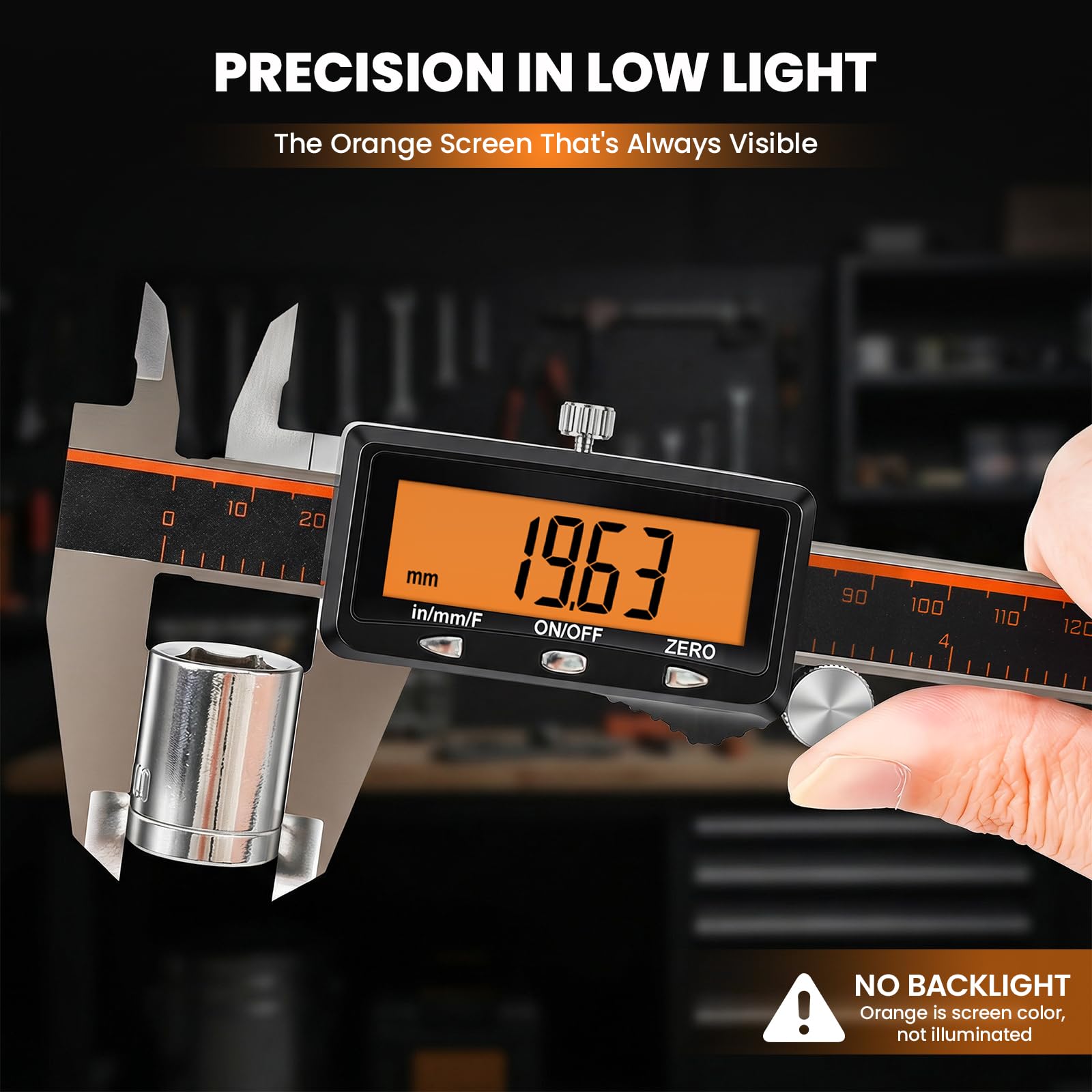 Calibrador digital de 6 pulgadas, recargable, con pantalla naranja grande (sin retroiluminación), de acero inoxidable, con apagado automático, mide en pulgadas, milímetros y fracciones para bricola