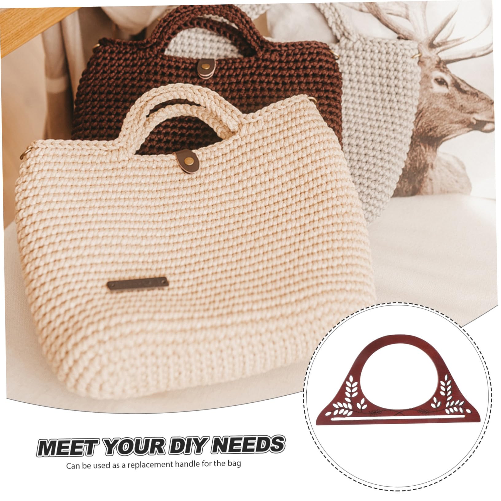 Gatuida 4 Piezas Asas de Madera para Bolsos de Ganchillo y Tote Mango Forma D con Diseño Tallado Accesorios de Repuesto para Bolsos Hechos Mano