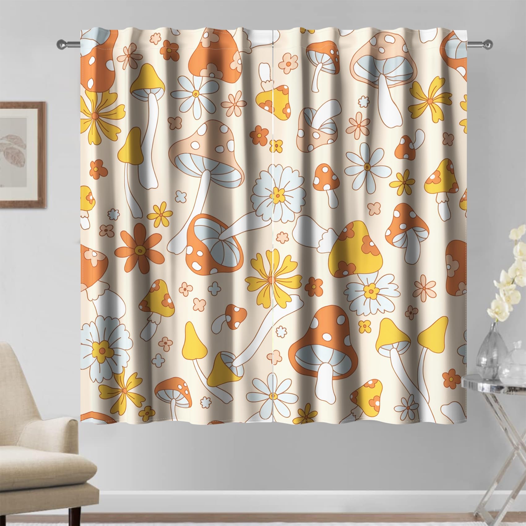 Kzzfqxb 117x138cm Ochre Curtains 2 Panels - Image 2