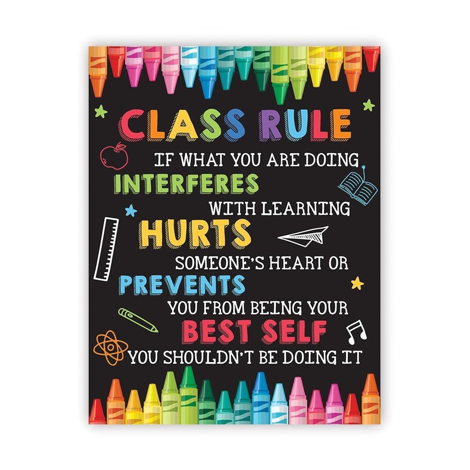 LLBOGRGGN Classroom Wall-Art Bulletin Board Decor Crayon Themed Rules Poster Behavior Management for Elementary Middle School(Unframed,08x12inch(20x30cm))