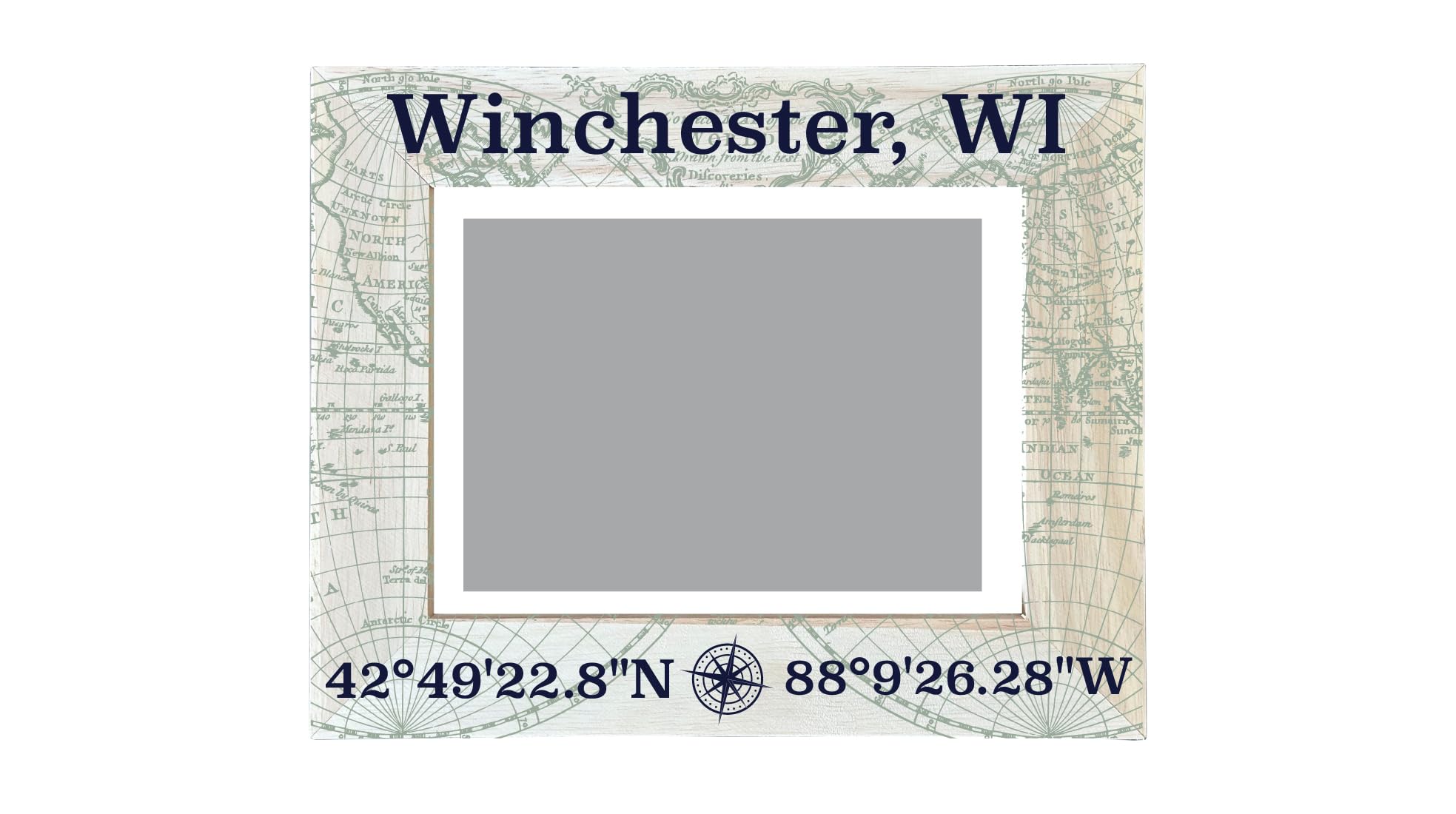 R and R ImportsWinchester Wisconsin Souvenir Wooden Photo Frame Compass Coordinates Design Matted to 4 x 6