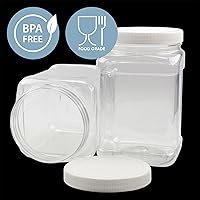 Vista 7 de Cornucopia Brands 3-Pack Square 64oz 1/2 Gallon Plastic Canisters; 8-Cup Capacity Clear Jars w/Lids & Chalk Labels, BPA-Free Lightweight PET #1