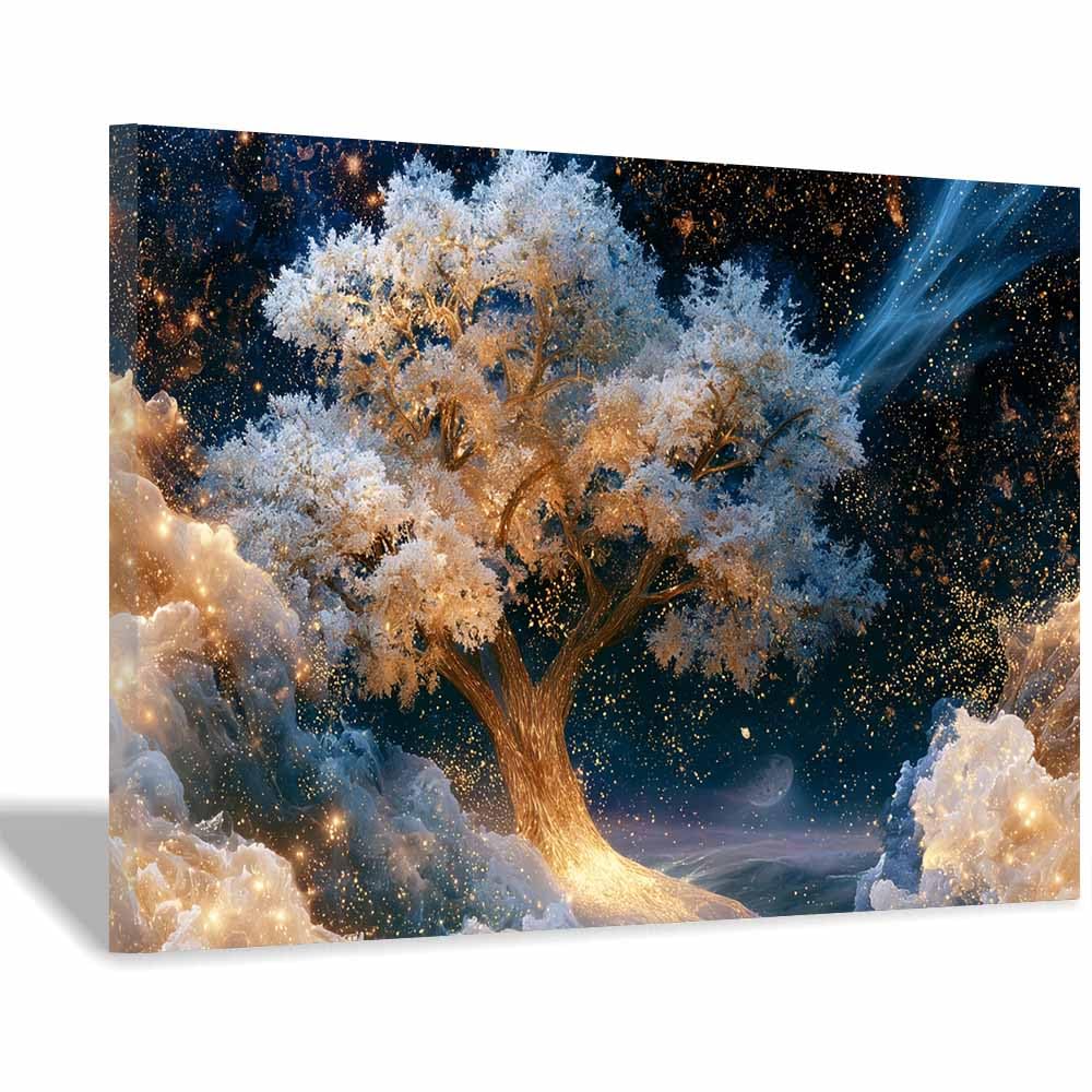 PUQAAEO Tree Of Life canvas Wall art Pastel Blue Foliage Abstract Colorful Tree Canvas Printing,Aesthetic Wall Art,For Living Room, Bedroom,Office(Multicolor)-30x45cm Framed