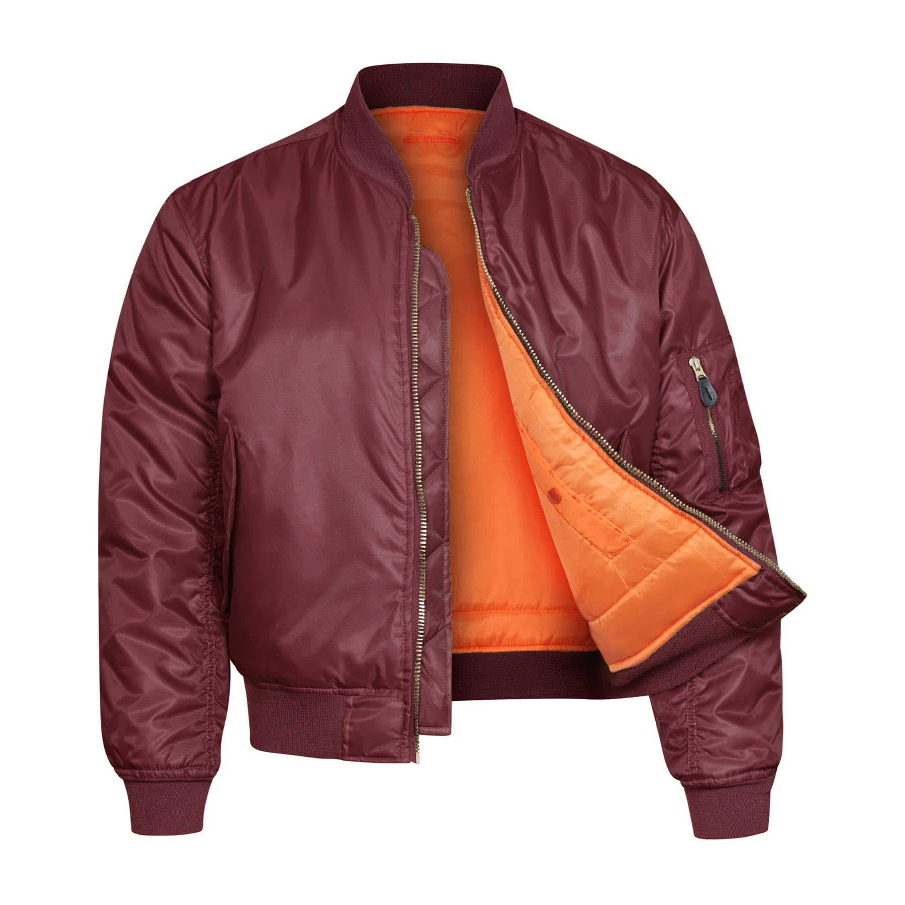 VINTIKA Bomber Jacket MA1 Classic US Air Force Pilot Flight Military Style Nylon Padded Coat - Maroon - XL