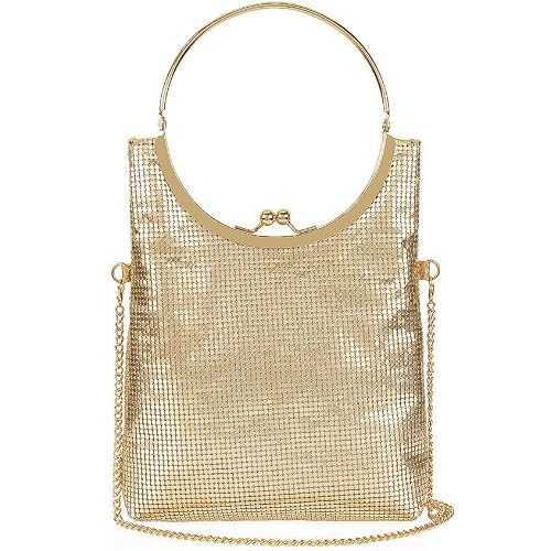 Venoline Clutch Purses For Women With Top Handle Mesh Circular Evening Sparkly Crossbody Handbag Party Prom Wedding Gold #TOP12