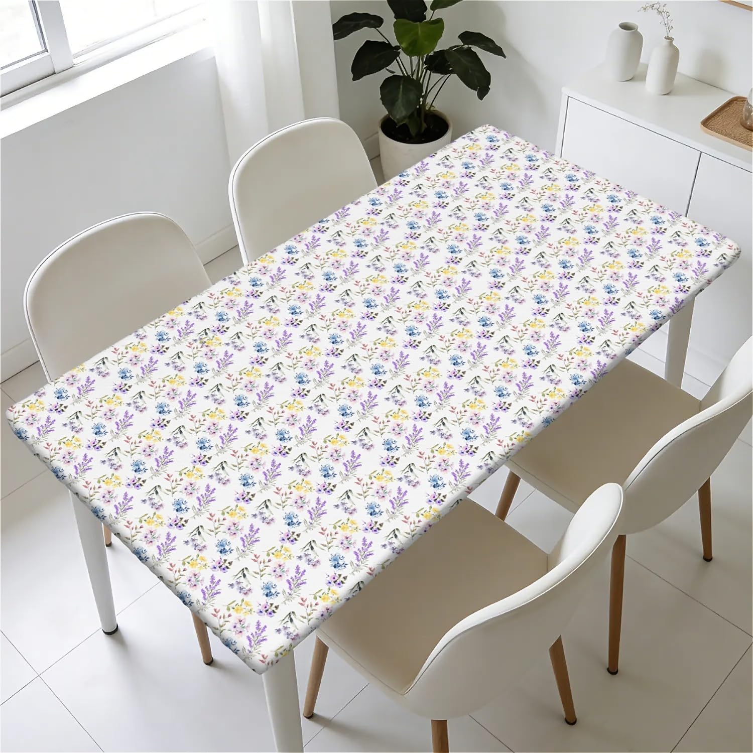 Housse de table rectangulaire élastique imperméable anti-taches cuisine