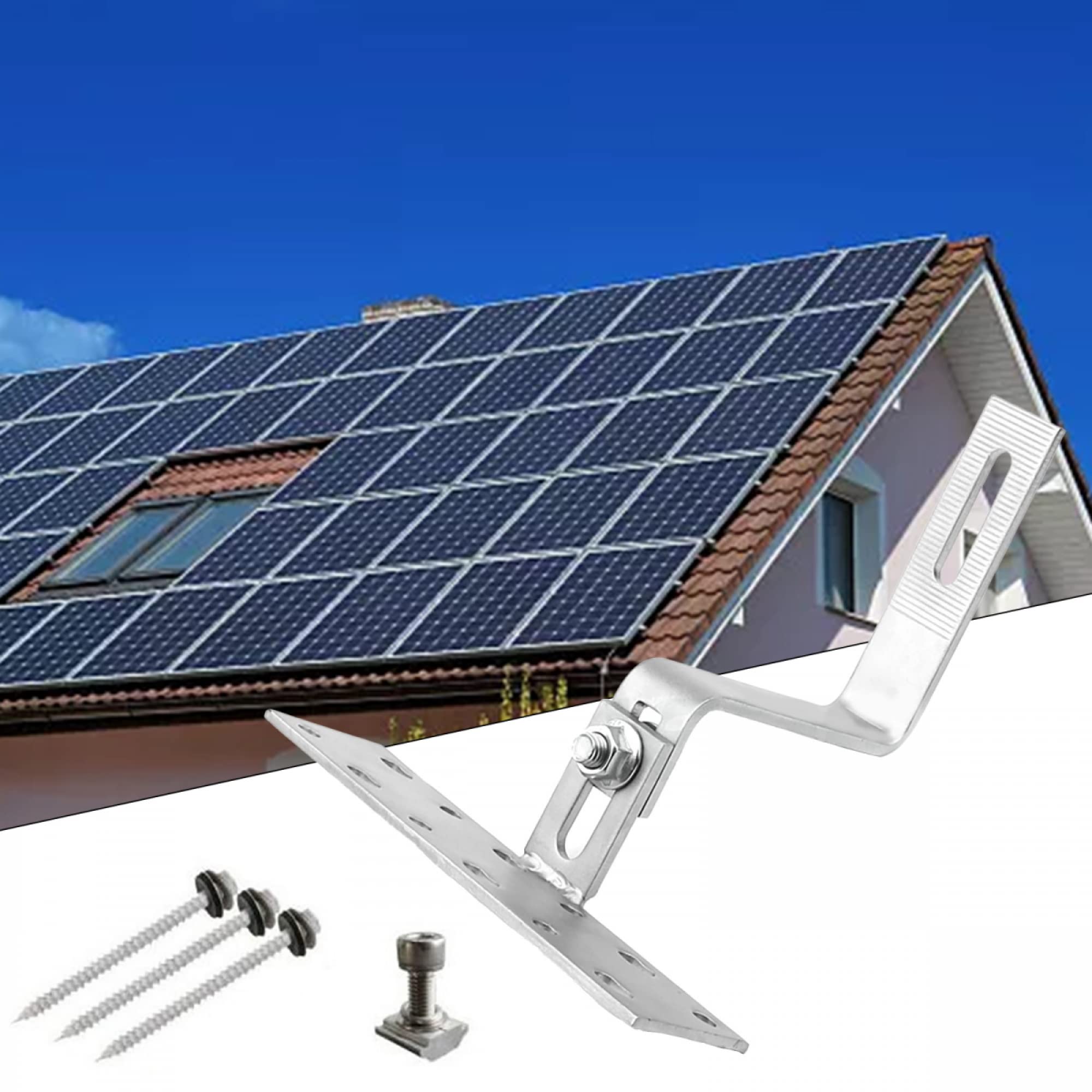 RANRAO Staffa di montaggio per pannello solare Montaggio sul tetto in acciaio inossidabile Gancio per tetto regolabile per staffa fotovoltaica Accessori per binari 4 pezzi