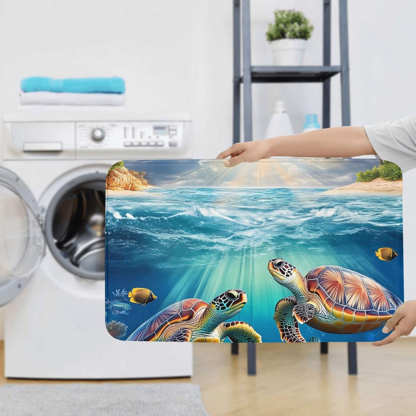 Set di 3 tappeti da bagno estivi a forma di tartaruga, morbidi e assorbenti, in memory foam e a forma di U, decorazione per la casa, ad asciugatura rapida