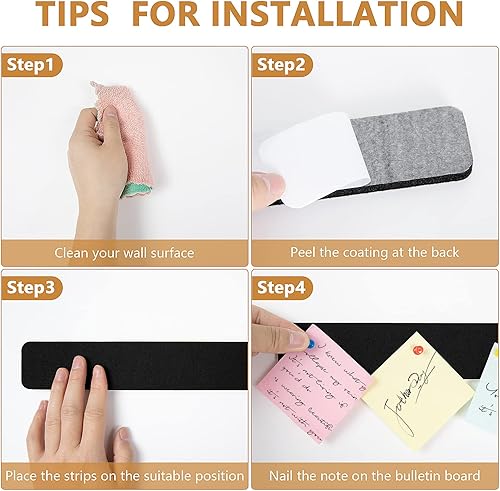 Miniatura 5 de Tablón de anuncios de fieltro para dormitorio, oficina, decoración de pared del hogar, tablero de anuncios autoadhesivo con 35 pasadores para pegar