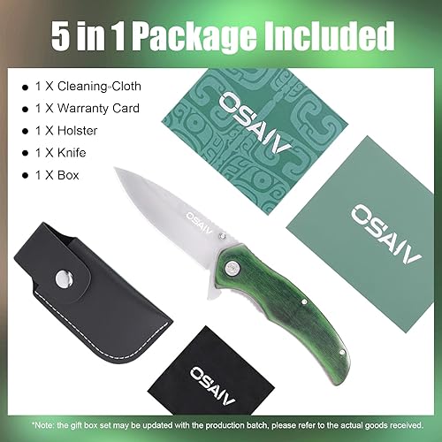 Miniatura 5 de OSAIV Cuchillo de madera plegable de bolsillo, velocidad segura de apertura asistida por resorte, cuchillos tácticos EDC con bloqueo de forro,