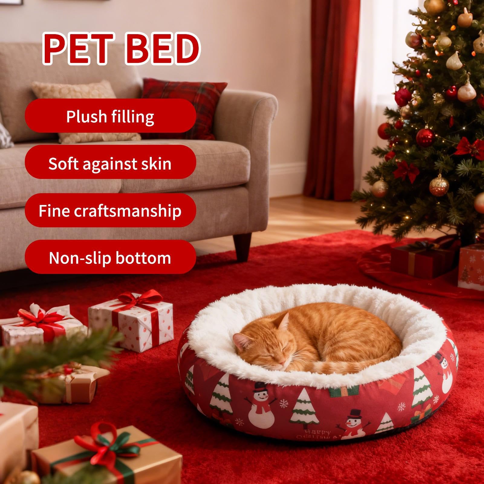 Katzenmatte für den Winter, bequemes Weihnachtssofa, beruhigend für Haustiere, weiches Kissen für Kätzchen, mit Transportbox und Hundehütte, für Zuhause, Wohnung, Schlafzimmer, Wohnzimmer, Balkon