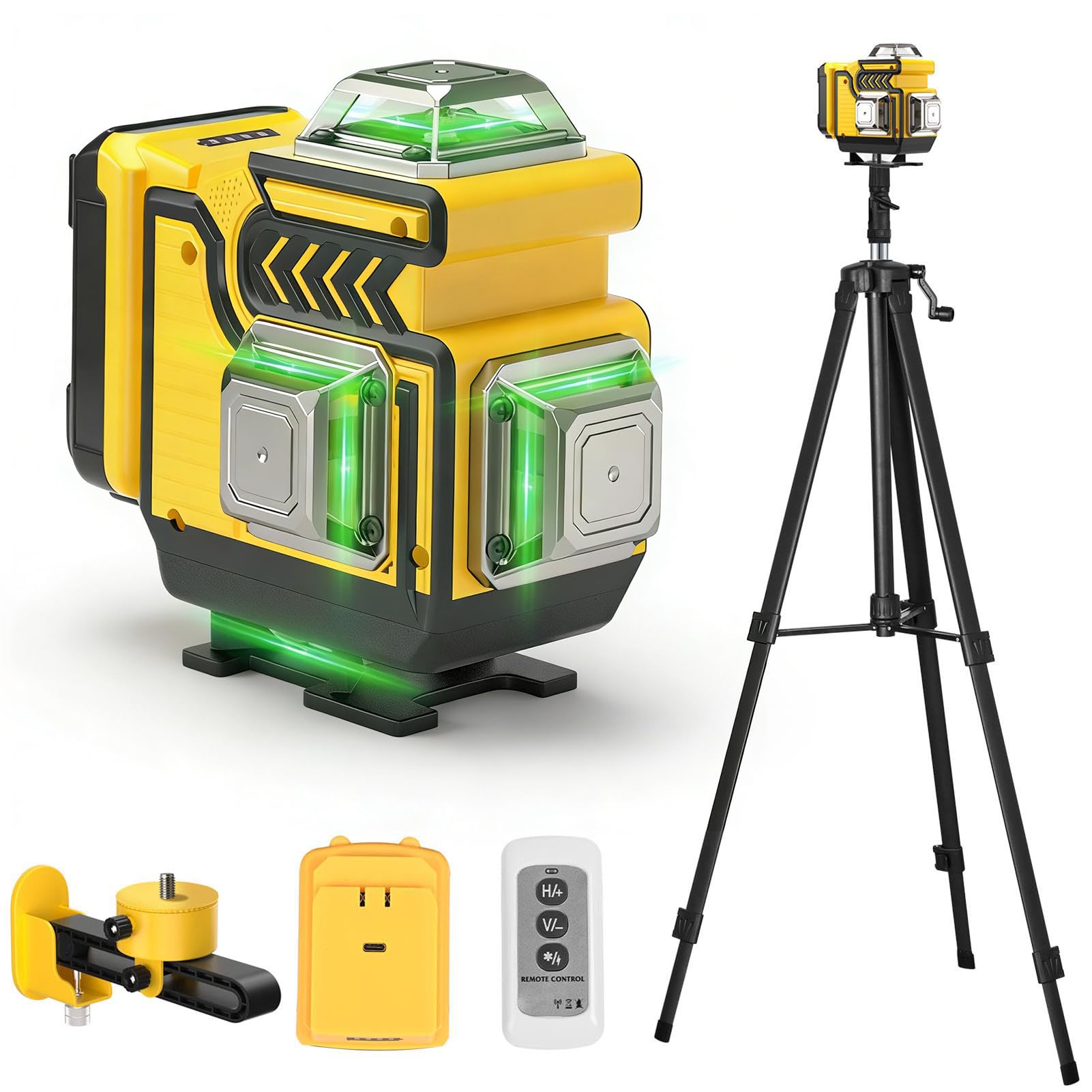 Kreuzlinienlaser mit Stativ - ansigtny 4 x 360 ° Laser Wasserwaage Selbstnivellierend 4D 16 Linienlaser Grün Kreuzlaser für Innenbereich Baustelle Mit 1.6 M Stativ, 5400 mAh Batterien, Fernbedienung