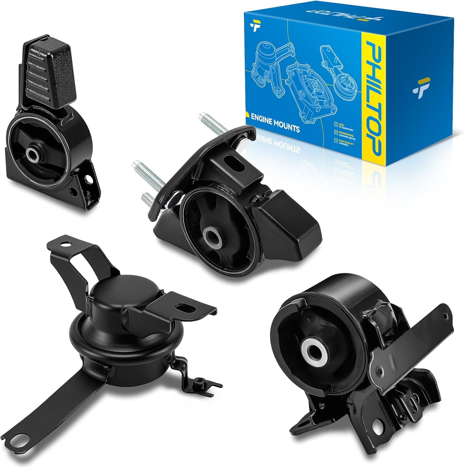 PHILTOP Engine Motor Mount and Transmission Mount Fit for Toyota Corolla 1998 1999 2000 2001 2002 , Chevrolet Prizm 1998-2002, Replace# A7256, A7243, A7254, A7258, Automatic Transmission, 4PCS