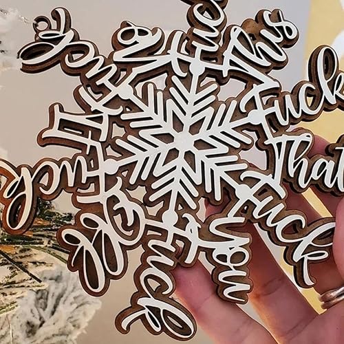 Miniatura 5 de Divertido adorno de Navidad de copo de nieve, adorno perfecto para resumen anual, adorno de árbol de Navidad grabado de madera con copo de nieve,