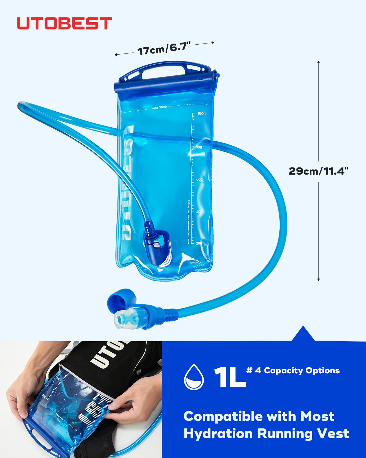 UTOBEST Sacca Acqua Idratazione 1L 1.5L 2L 3L Senza BPA Serbatoio a Prova di Perdite per Corsa Ciclismo Campeggio