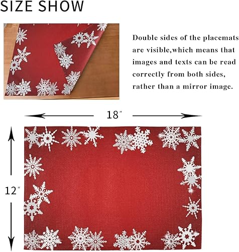 Miniatura 8 de Bolaz Juego de 4 manteles individuales abstractos con diseño de copo de nieve rojo de Navidad, lavables, para cocina, comedor, decoración de mesa