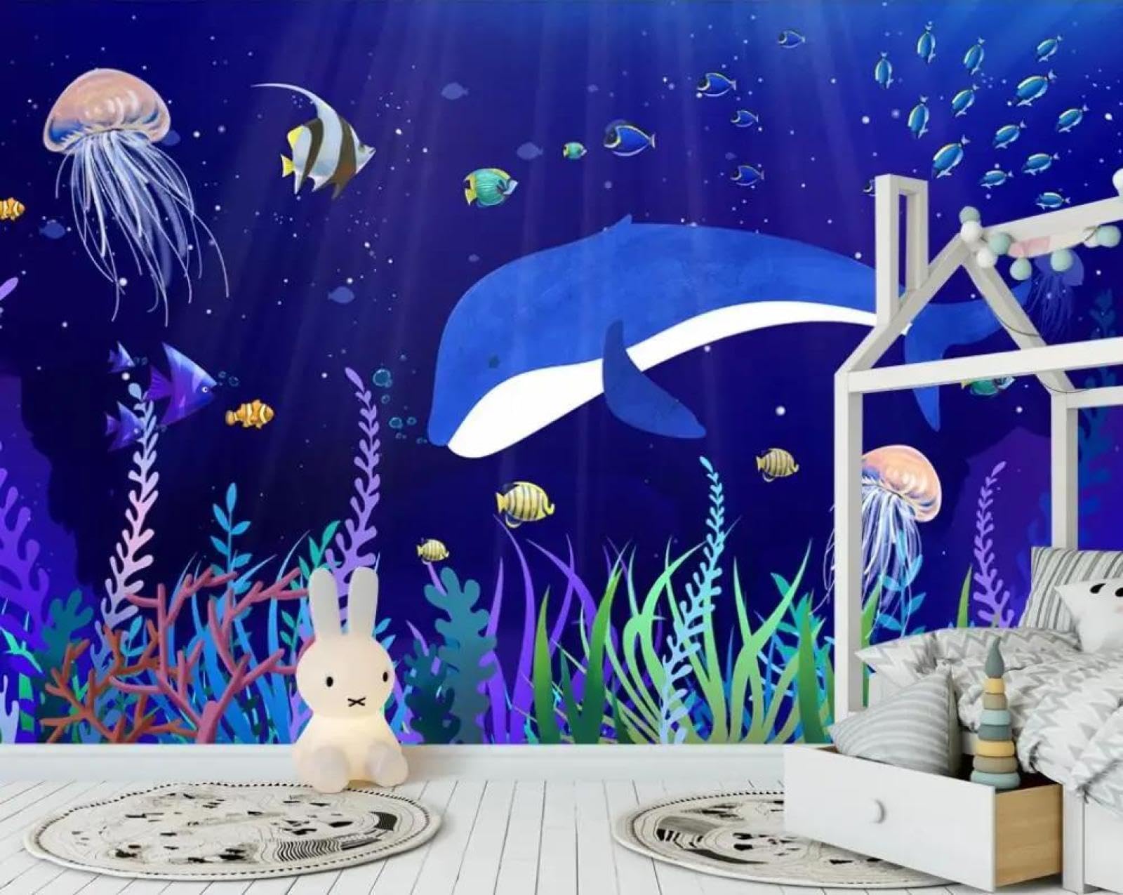 Papier peint 3D poisson de mer pour fond de salon et chambre ILIYA