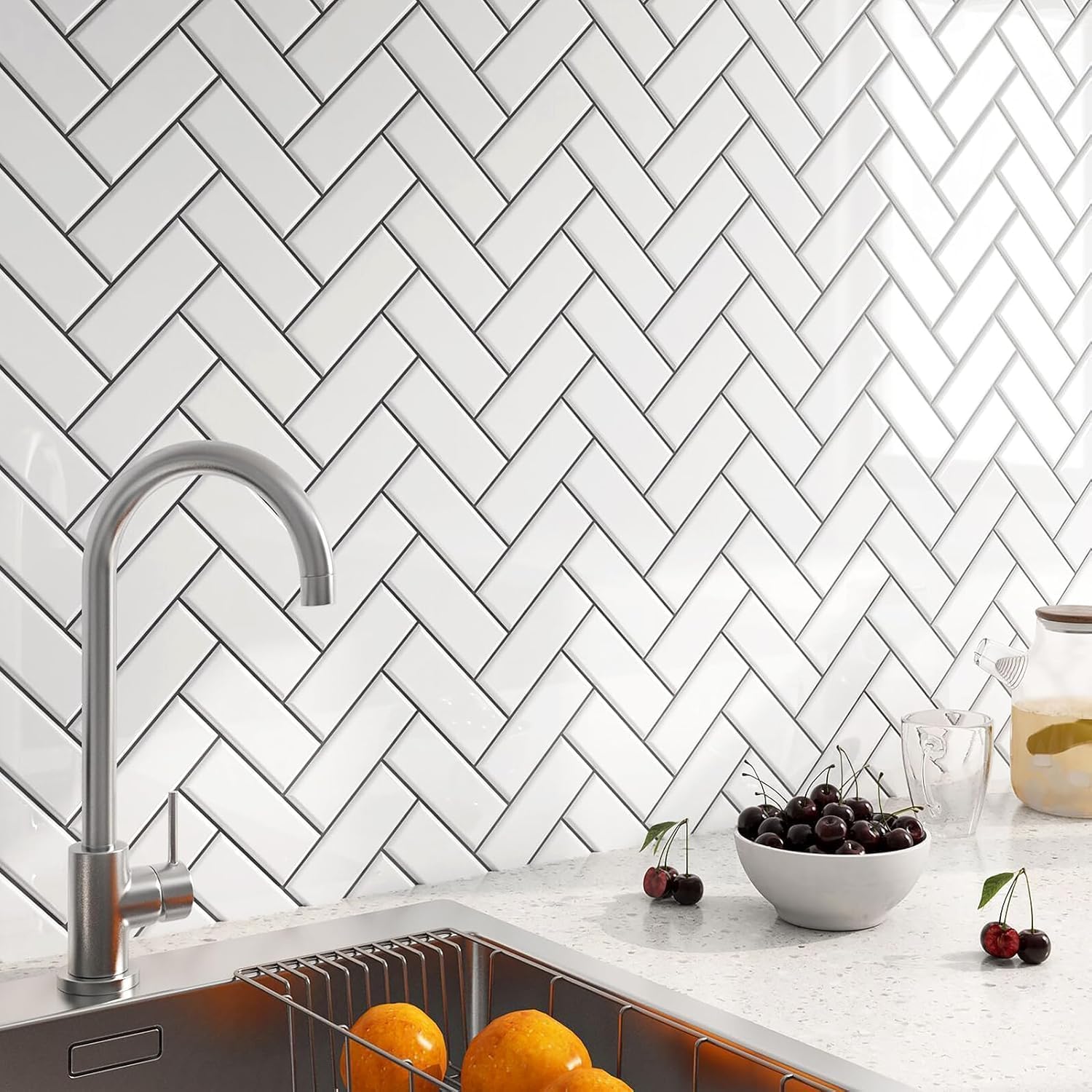 FunStick 30x30CM 30 Baldosas Adhesivas Pared Cocina Blancas 3D Vinilicas Adhesivas Pared Blanco Vinilos Azulejos Cocina Lavable