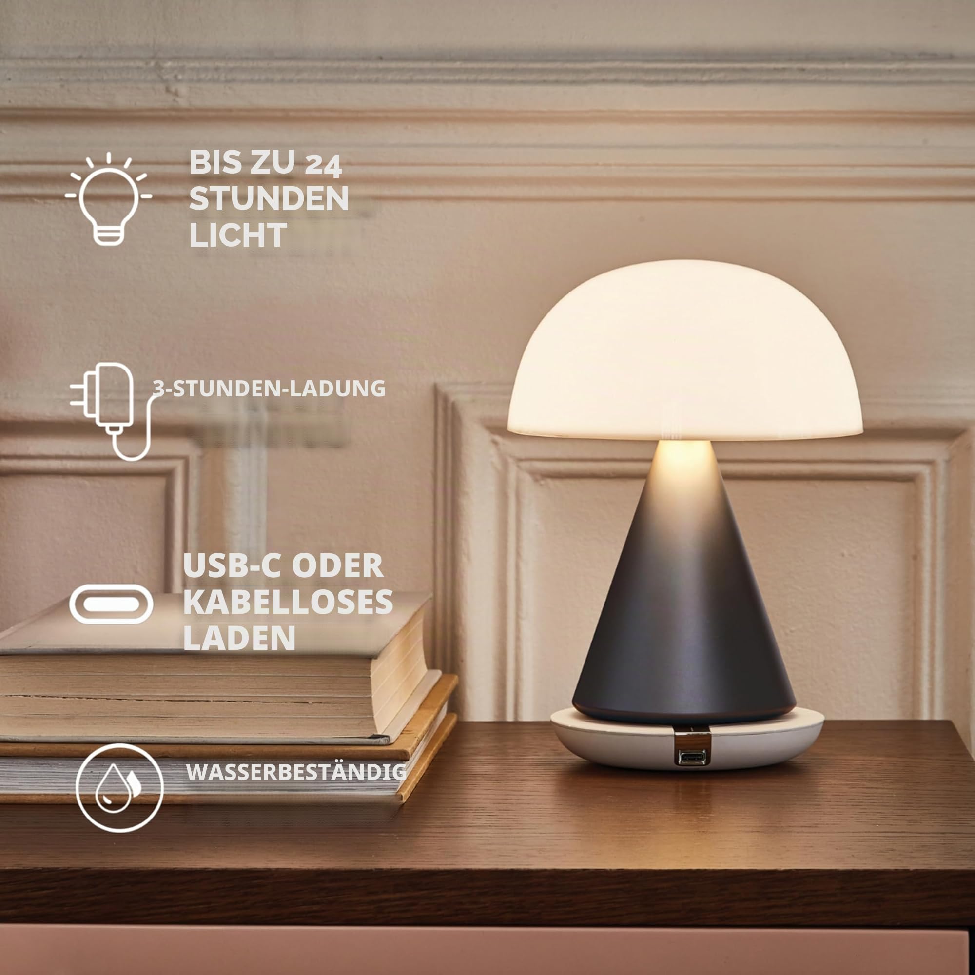 Lexon MINA L Wiederaufladbare kabellose LED-Tischleuchte, 9 Lichtfarben mit Dimmer, Touch und wiederaufladbar, bis zu 24 Stunden Akkulaufzeit - Dunkelblau