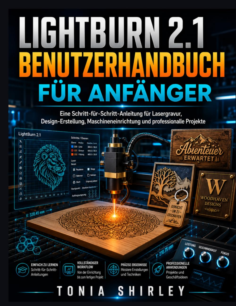 LIGHTBURN 2.1 BENUTZERHANDBUCH FÜR ANFÄNGER: Ein Schritt-für-Schritt-Handbuch für Lasergravur, Designentwicklung, Maschinenaufbau und professionelle Projekte.