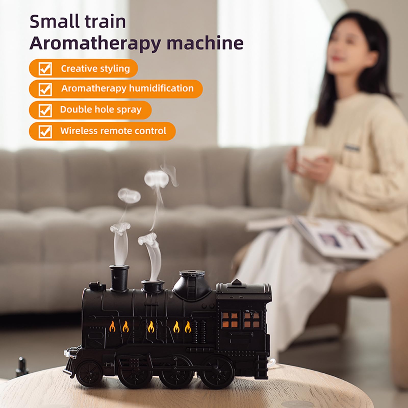 Retro Train Olejek Aroma Dyfuzor Ultradźwiękowe Nawilżacze (Czarny UK)