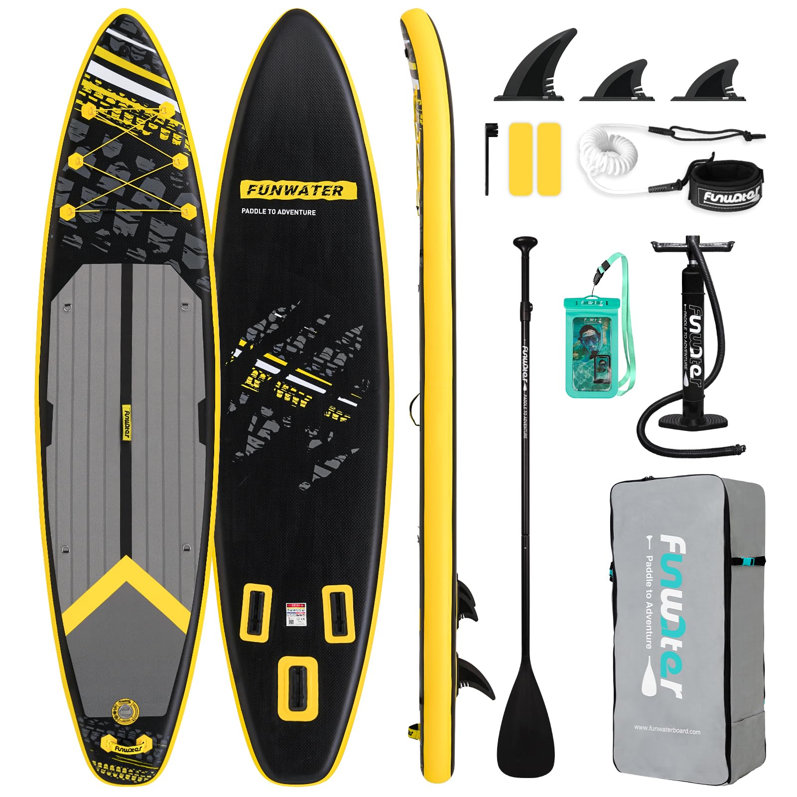 FunWater Sup Gonfiabile Portatile: Tavola Gonfiabile, Pinne, Pompa, Pagaia, Zaino e Guinzaglio di Sicurezza-Ideale per Adulti e Ragazzi,Tutti i Livelli