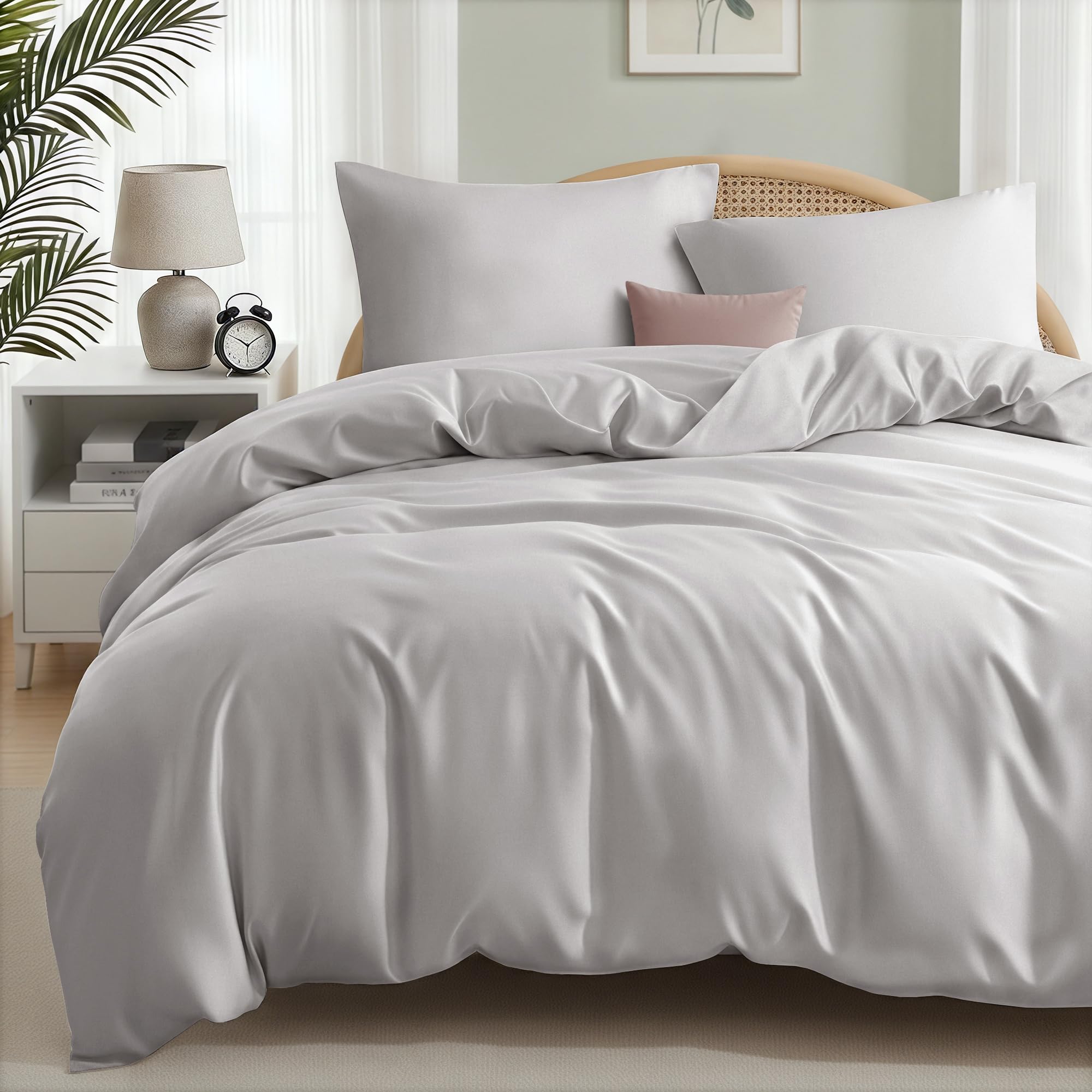 Exclusivo Mezcla Bettwäsche 135x200 cm Bettwäsche-Set 2 Teilig, 1 Bettbezug mit Reißverschluss und 1 Kissenbezug 80x80 cm, Bedding Set Hellgrau