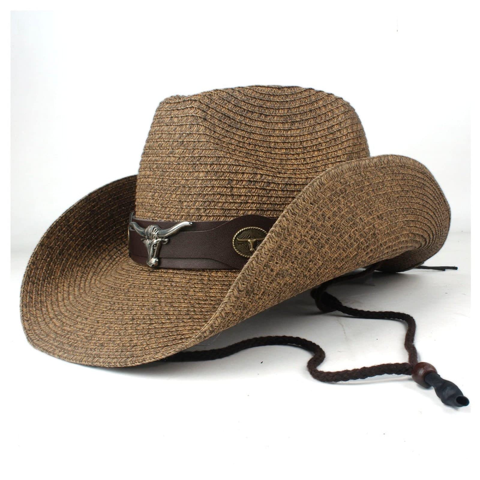 Cappello da Cowboy Estivo in Paglia Uomo Donna Cappello da Cowboy Occidentale Nero Cappello a Tesa Larga Cappello da Cowgirl Sombrero Hombre da Esterno (Nero 5859CM)