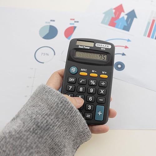 Miniatura 6 de BAZIC - Calculadora de tamaño de bolsillo de 8 dígitos, energía solar y batería de doble potencia, pantalla LCD, mini calculadoras básicas de Negro