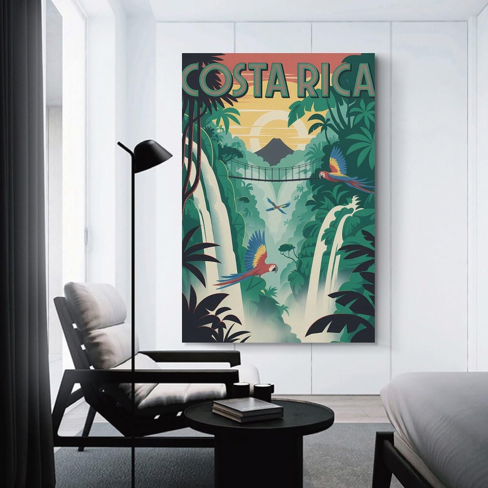 Junmoney Canvas Wall Picture Costa Rica Tropical Waterfall Scene, 20x30inch(50x75cm), for Office, Study Or Home Workspace, Canvas Wall Decor for Creative Rooms