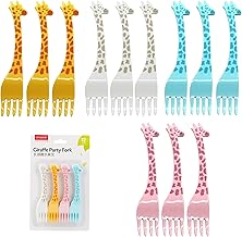 Pack of 12 Giraffe Toothpicks Children's Fruit Forks Mini Forks for Children Fruit Forks Plastic Fork Skewers for Lunch Box, Party, Afternoon Tea, Birthday Party
