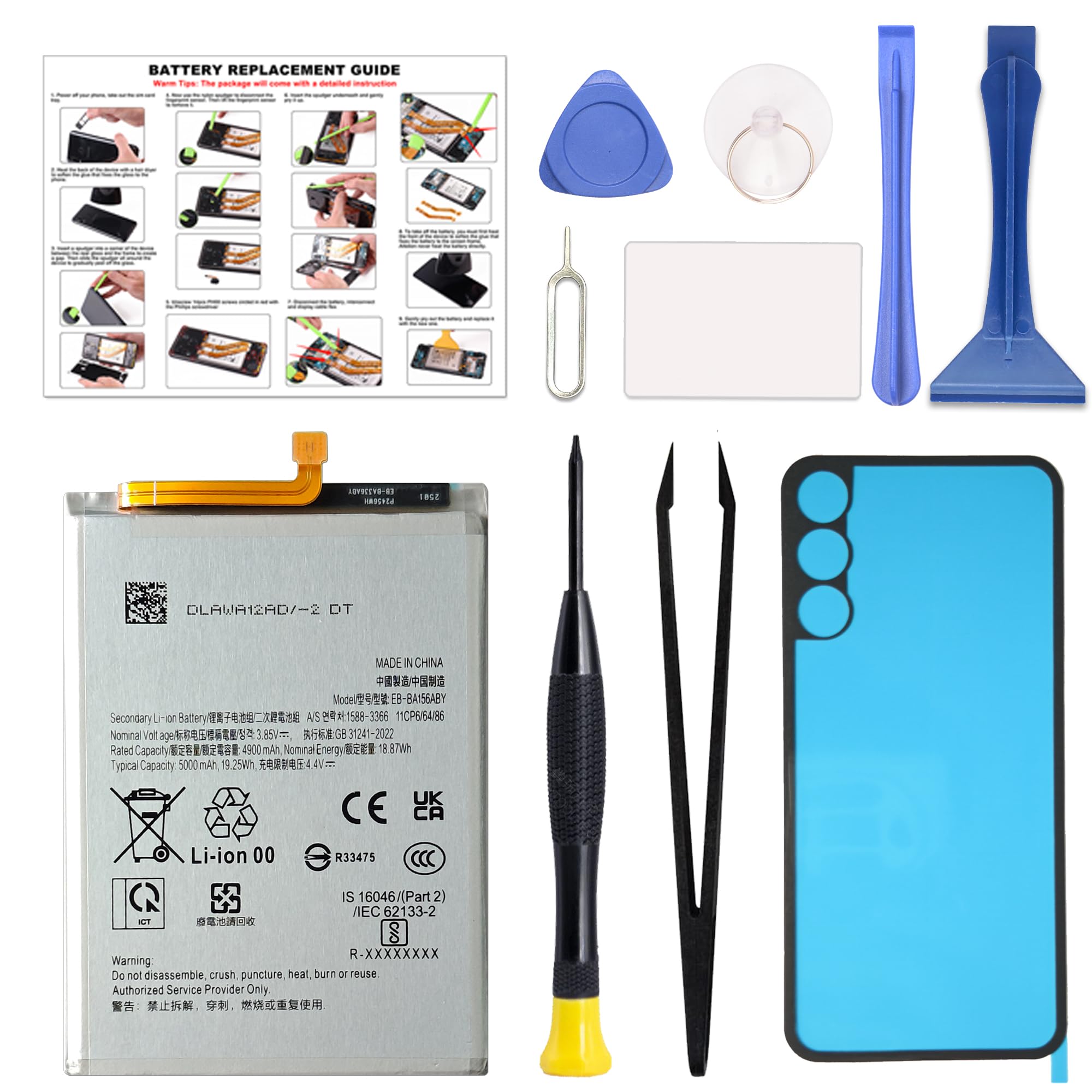 GREEN FUSION Compatible with Galaxy A15 5G New 0 Cycled Li-ion Replacement Battery Kit EB-BA156ABY, Includes Repair Tools and Instruction Manual