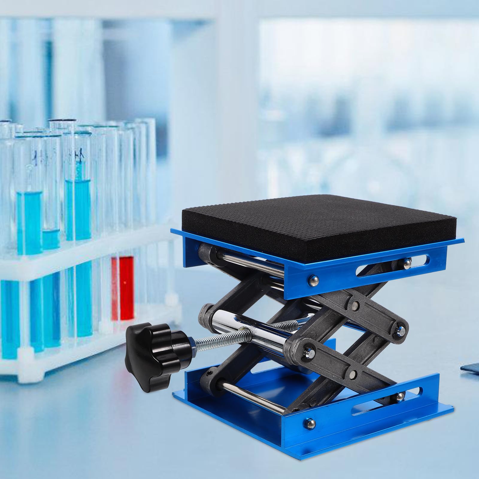 VOSAREA Plate-forme Ciseaux Élévatrice de Alliage en Laboratoire D'aluminium et Surface Antidérapante Support à Sécurisé 10x10cm pour Projets Scientifiques et Travail