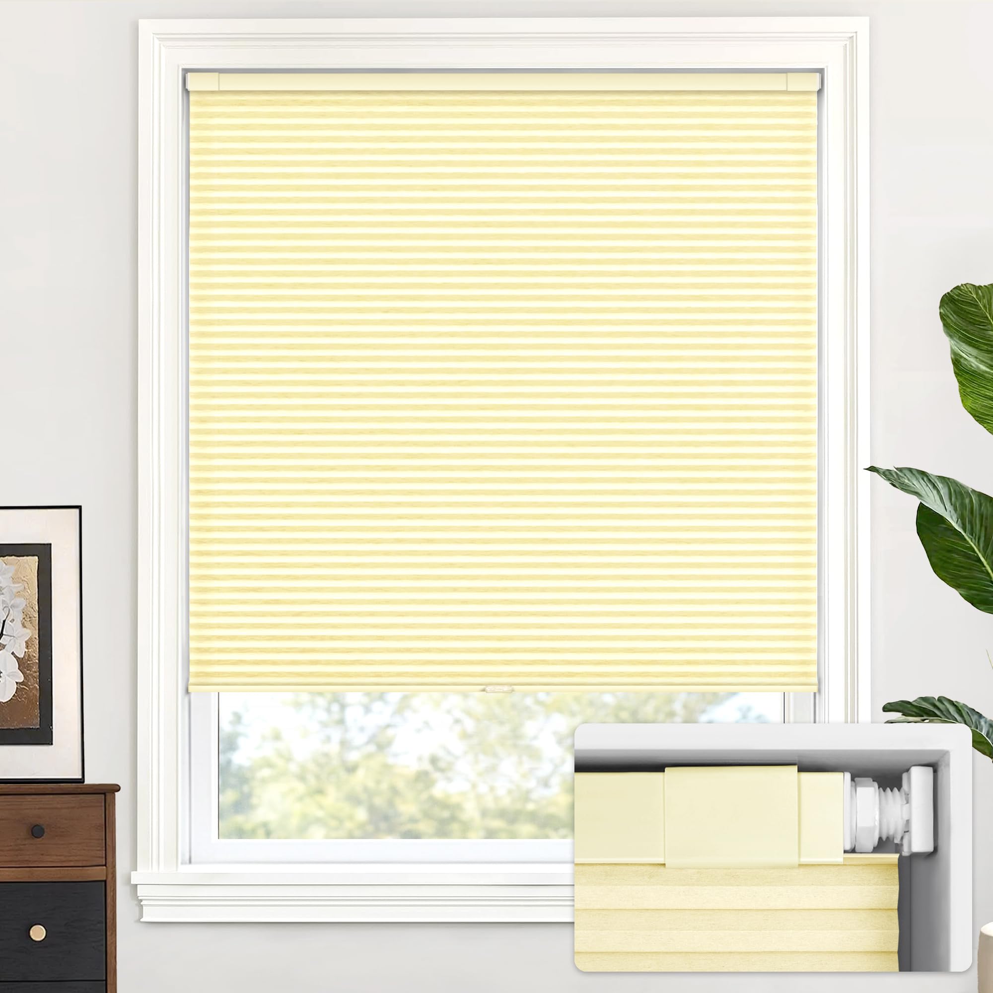 LazBlinds Cordless Cellular Shades, No Tools No Drill Light Filtering Honeycomb Shades Pleated Blinds for Windows, 35 1/2'' W x 64'' H, Alabaster