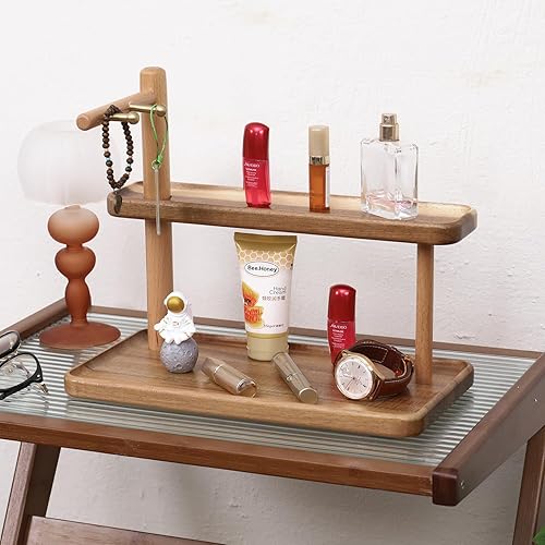 Miniatura 3 de Soporte de madera para llaves de entrada con 2 ganchos y bandeja, organizador colgante de madera para llaves, regalo ideal para fecha de importación